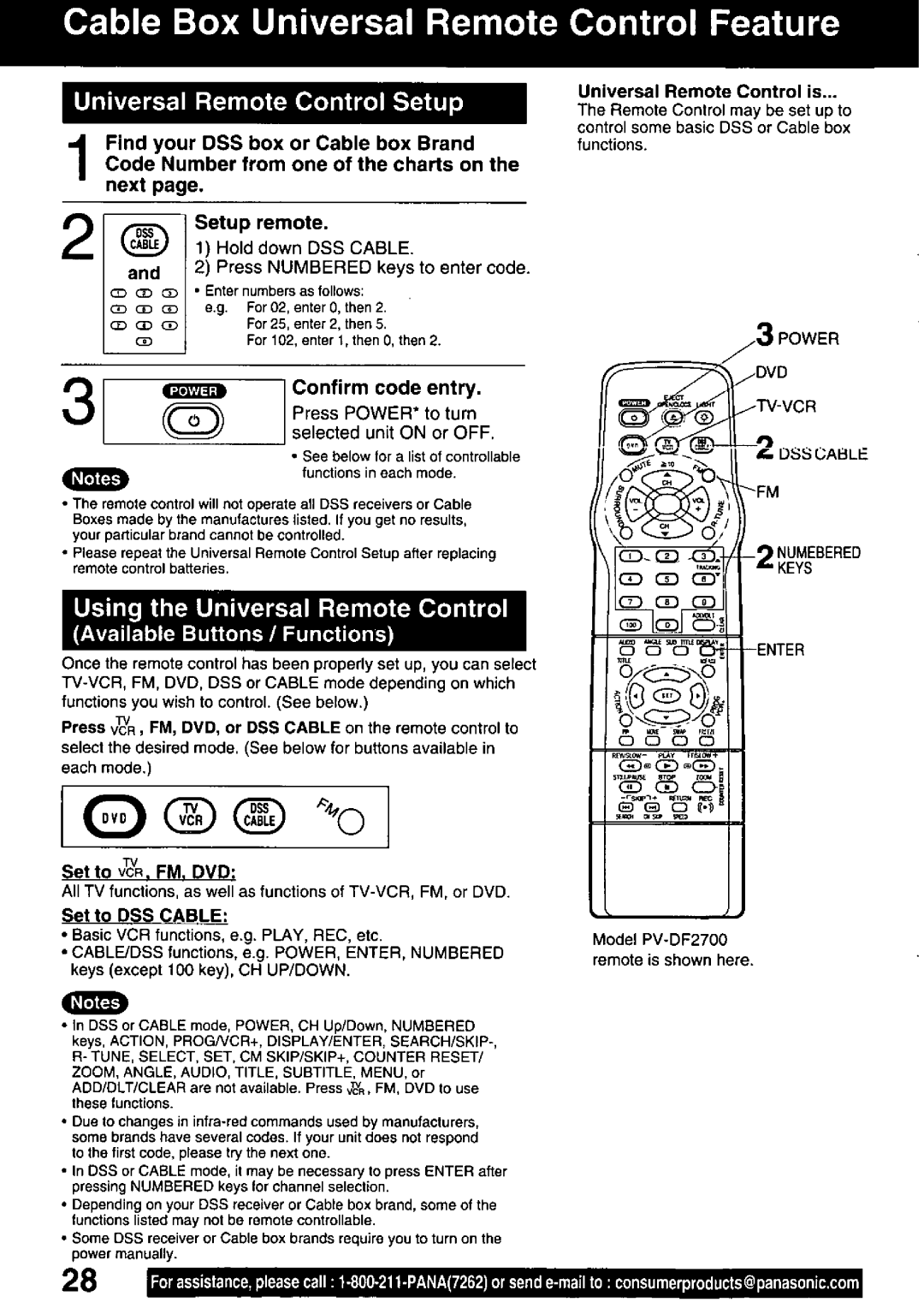 Panasonic PV-DF2700, PV-DF2000 manual 