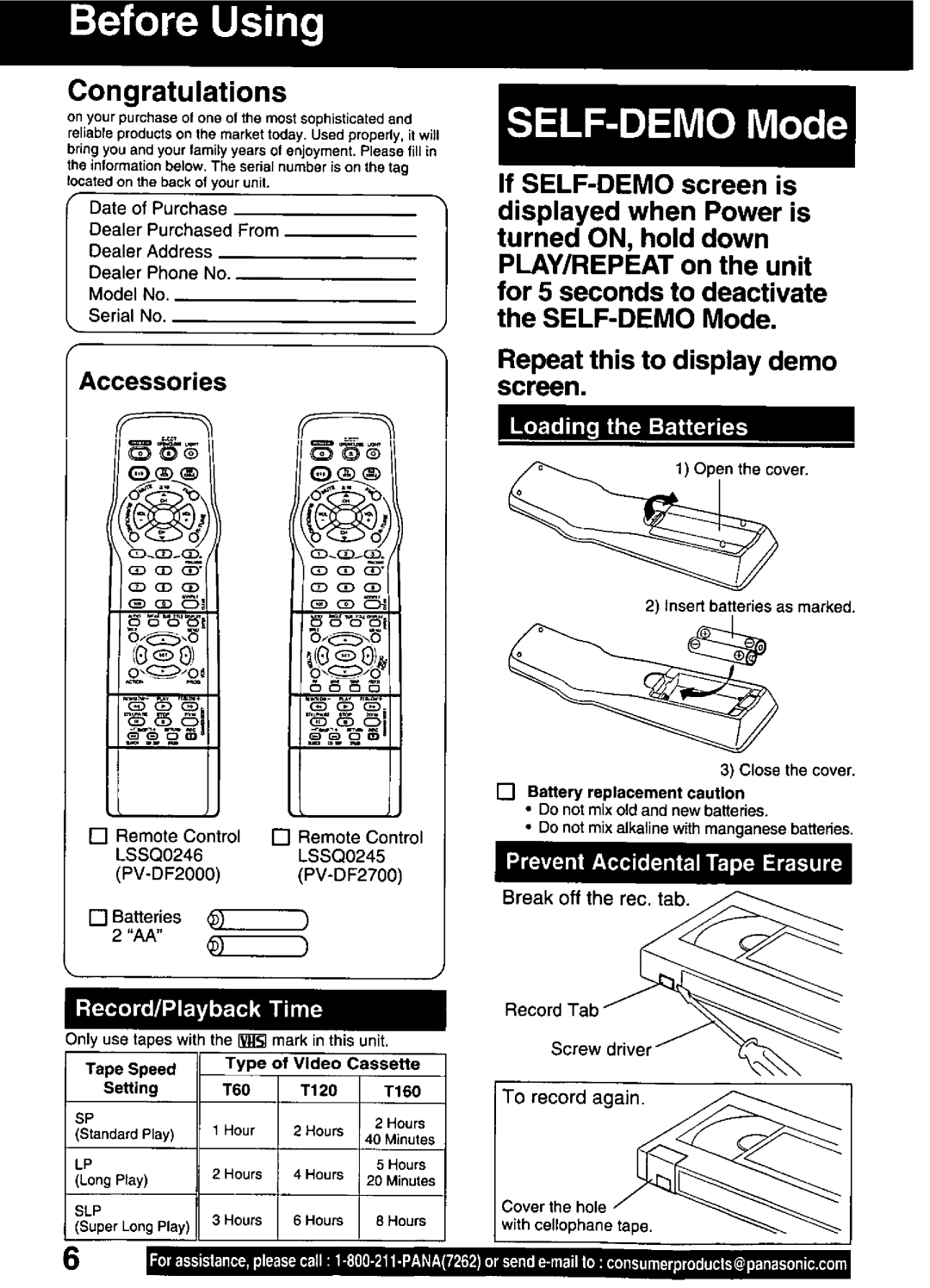 Panasonic PV-DF2700, PV-DF2000 manual 