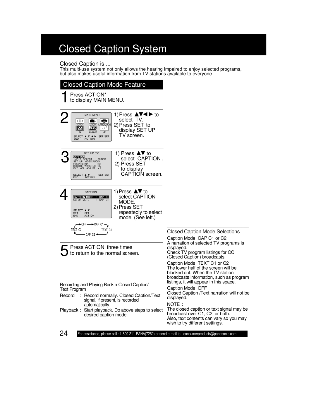 Panasonic PV DF2702, PV-DF2002 manual Closed Caption System, Closed Caption Mode Feature, Closed Caption is 