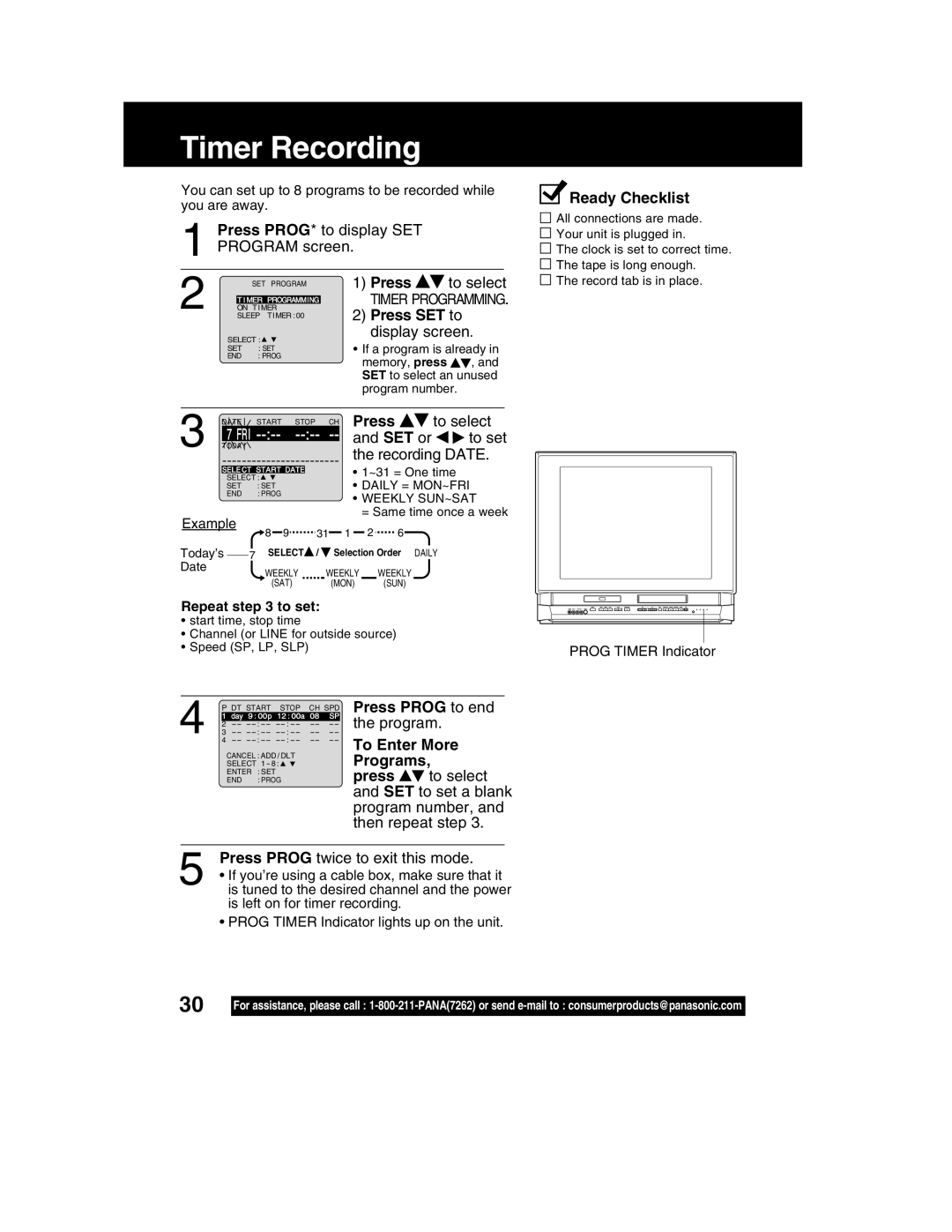 Panasonic PV DF2702, PV-DF2002 manual Timer Recording, Press Prog to end, To Enter More Programs 