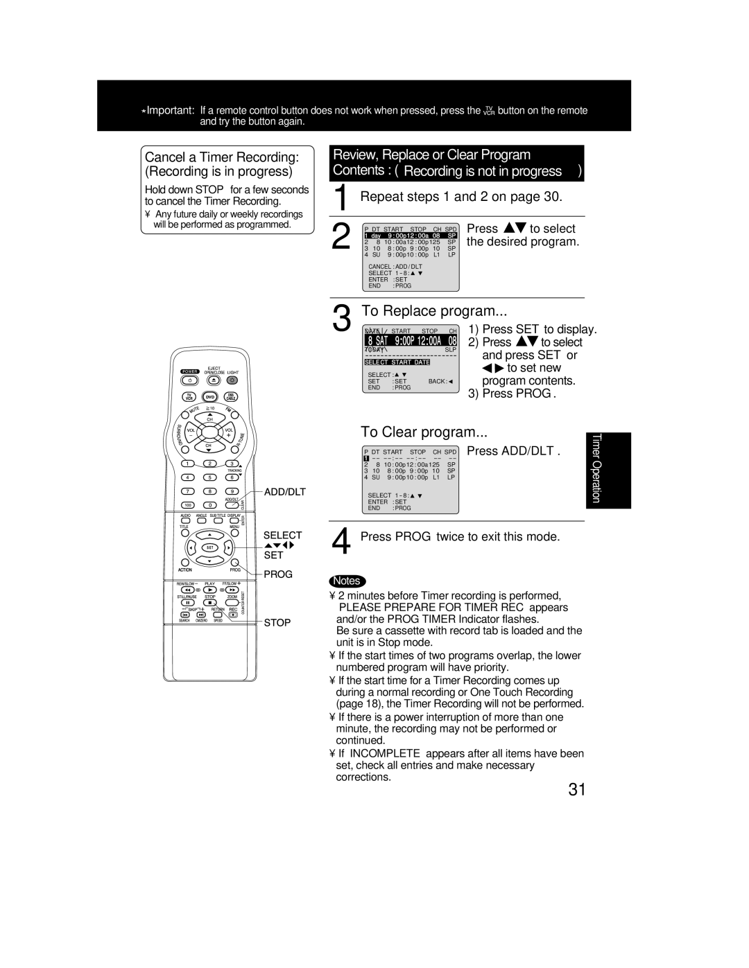 Panasonic PV-DF2002, PV DF2702 manual To Replace program 