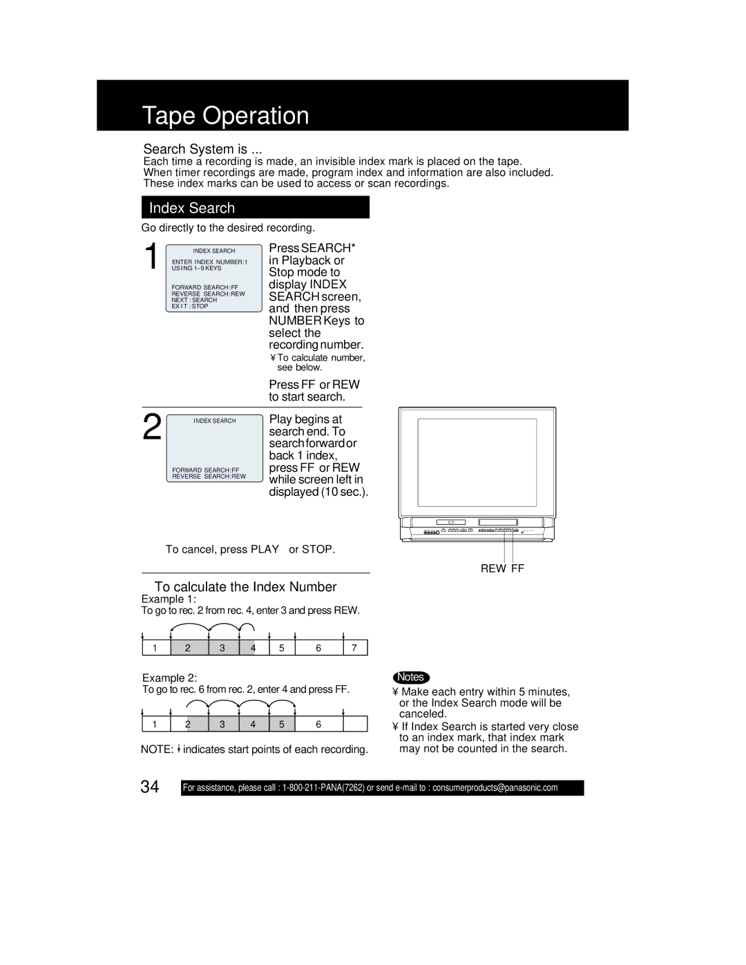 Panasonic PV DF2702, PV-DF2002 manual Tape Operation, Index Search, Search System is,  To calculate the Index Number 