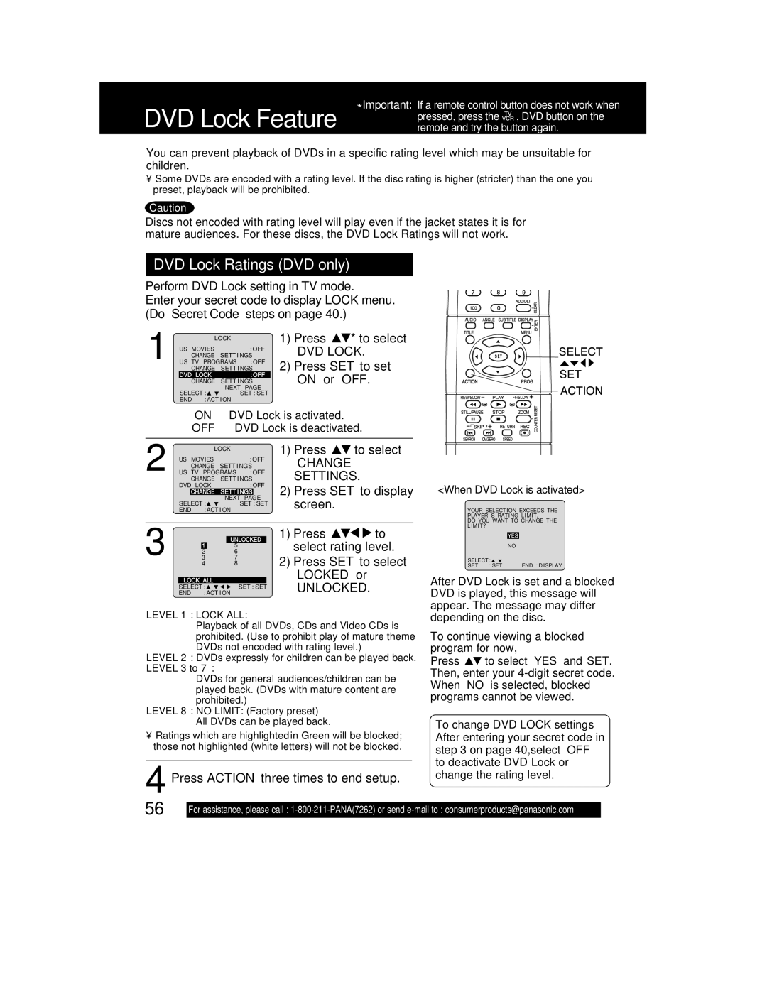 Panasonic PV DF2702, PV-DF2002 manual DVD Lock Ratings DVD only 