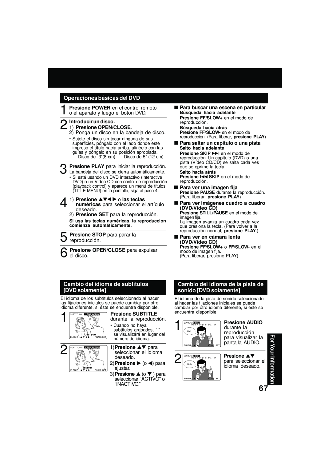 Panasonic PV DM2092 manual Operaciones básicas del DVD, Cambio del idioma de subtítulos DVD solamente, Presione SUBTITLE 