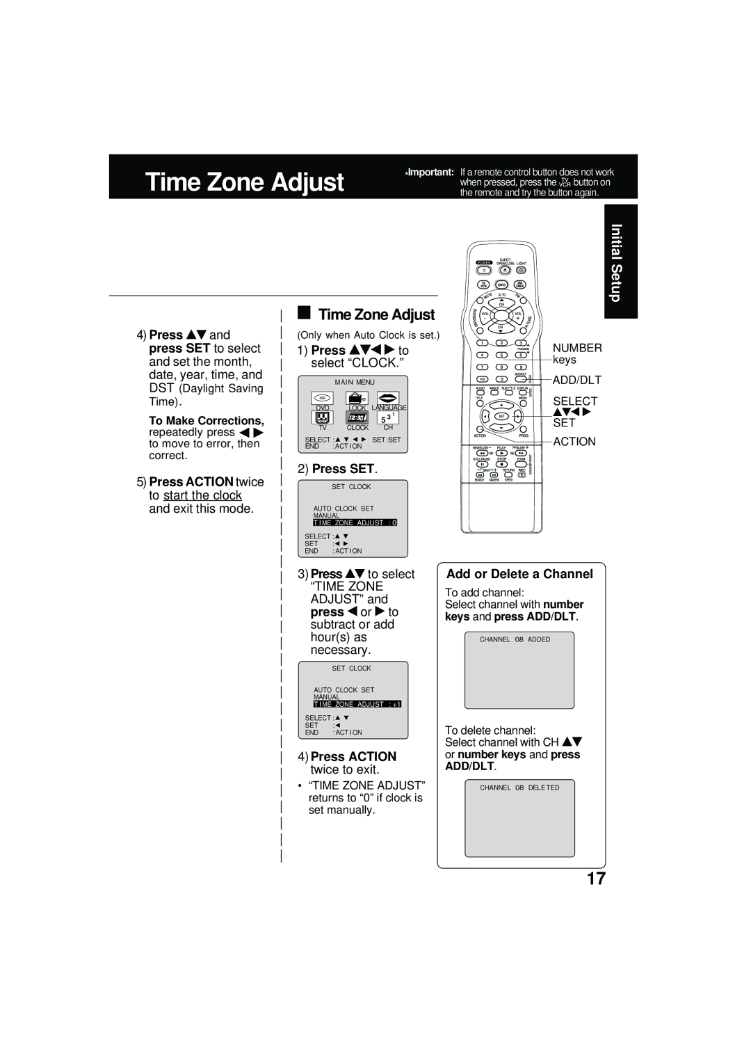 Panasonic PV DM2092 manual Time Zone Adjust 