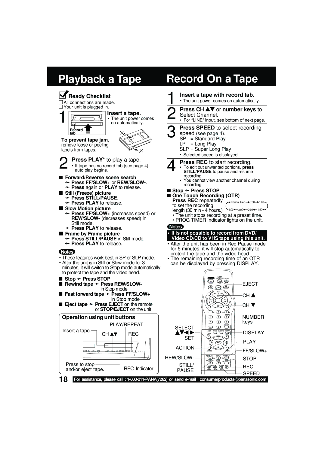 Panasonic PV DM2092 manual Playback a Tape Record On a Tape 