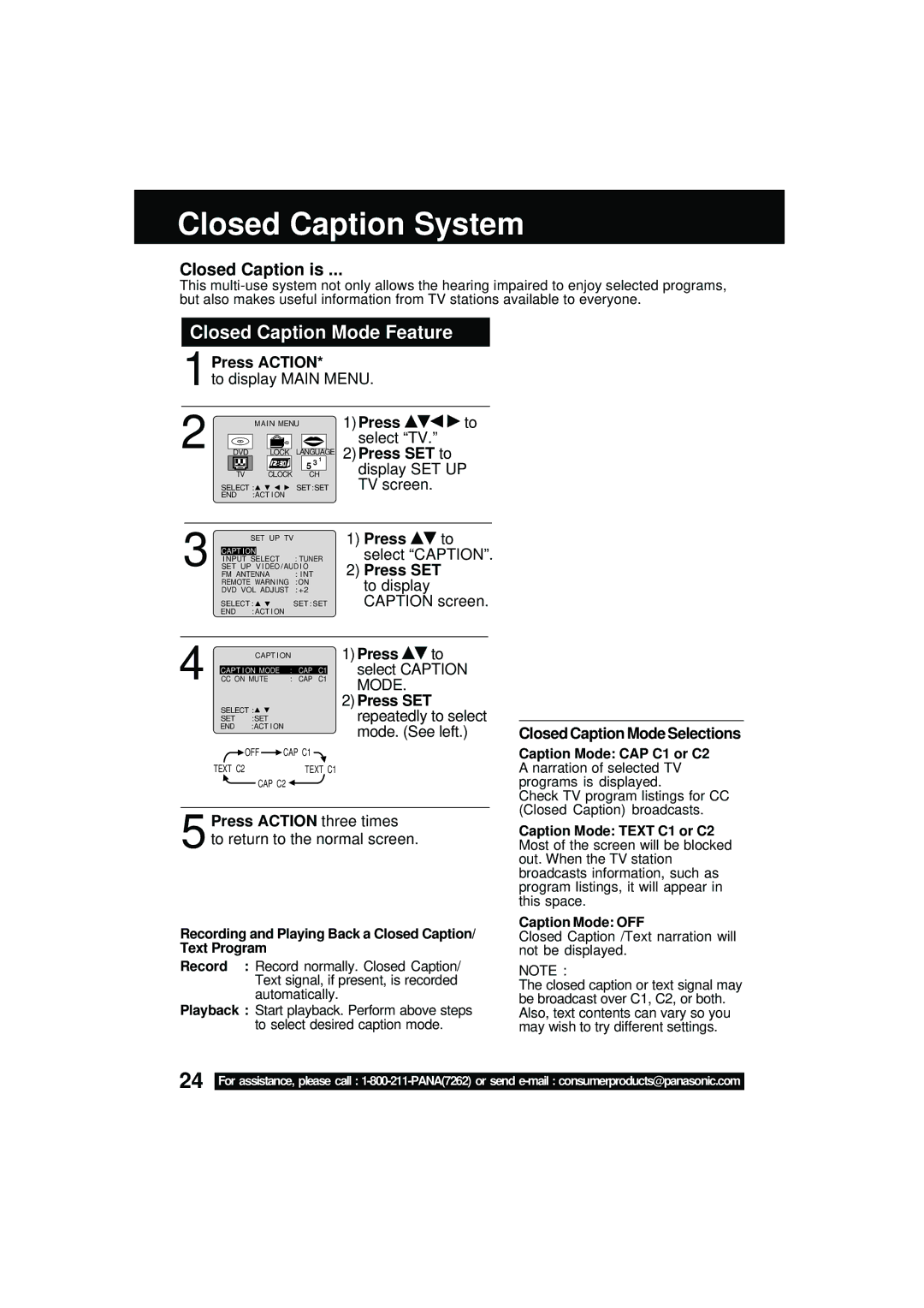 Panasonic PV DM2092 manual Closed Caption System, Closed Caption Mode Feature, Closed Caption is, Press SET to 