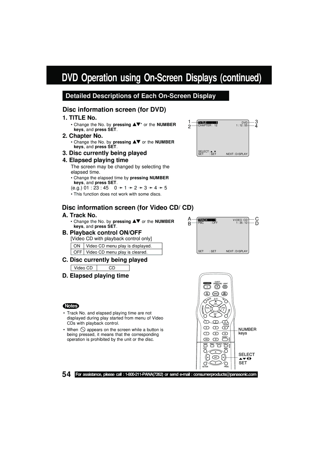 Panasonic PV DM2092 manual Detailed Descriptions of Each On-Screen Display, Disc information screen for DVD 