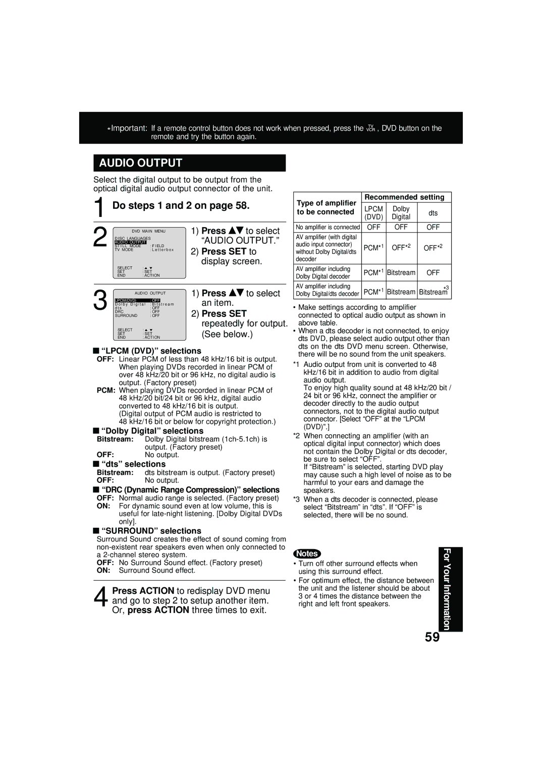 Panasonic PV DM2092 manual Do steps 1 and 2 on, Audio Output, Repeatedly for output, See below 