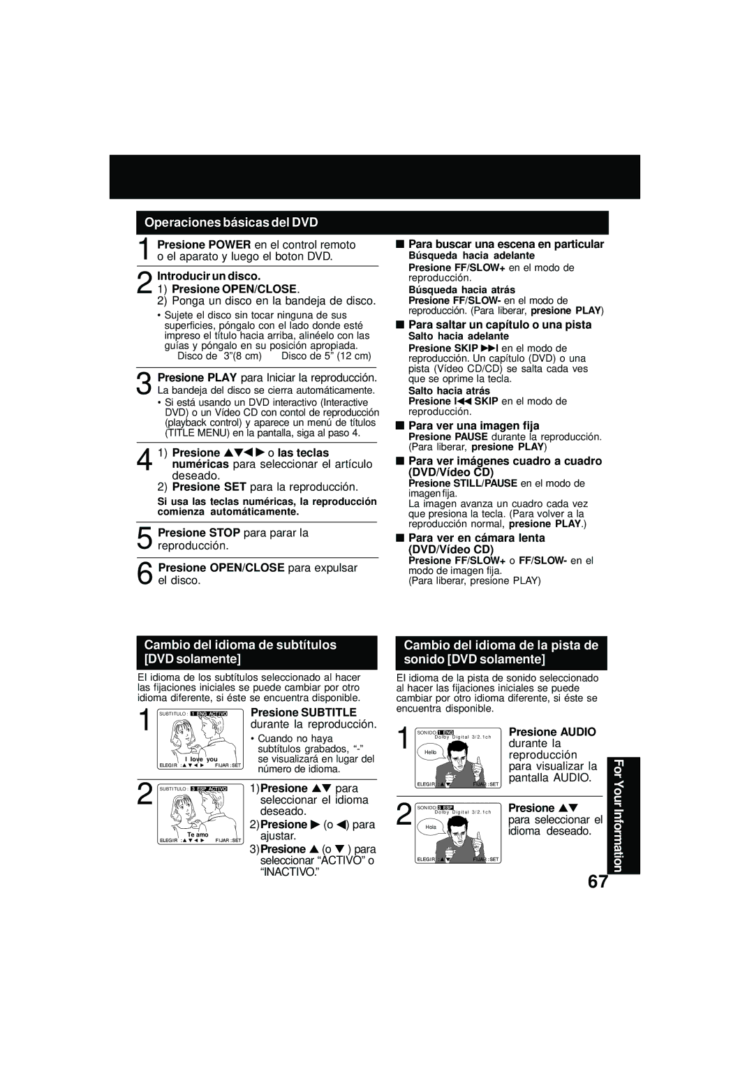 Panasonic PV DM2092 manual Operaciones básicas del DVD, Cambio del idioma de subtítulos DVD solamente 