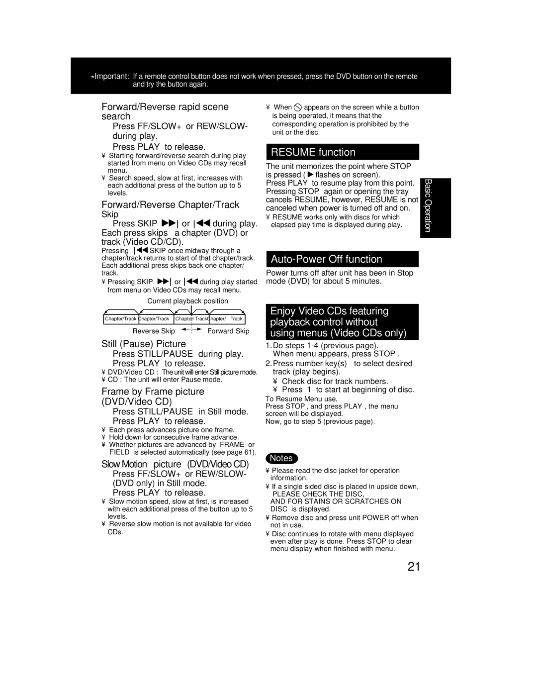 Panasonic PV-DM2792 manual Resume function, Auto-Power Off function 