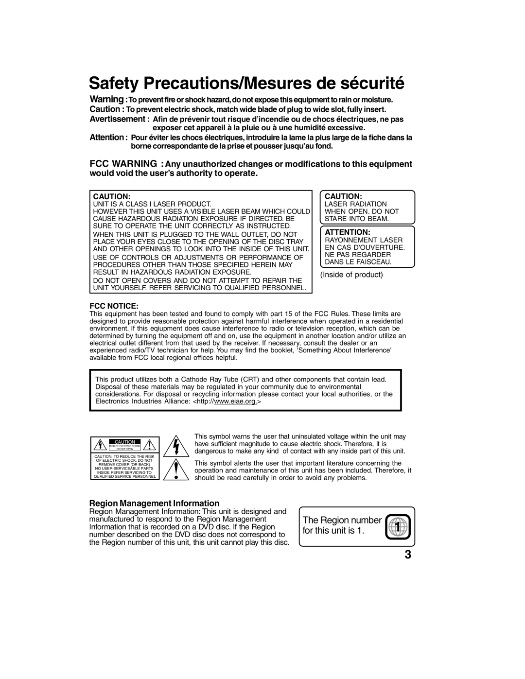 Panasonic PV-DM2792 manual Region Management Information, Inside of product 