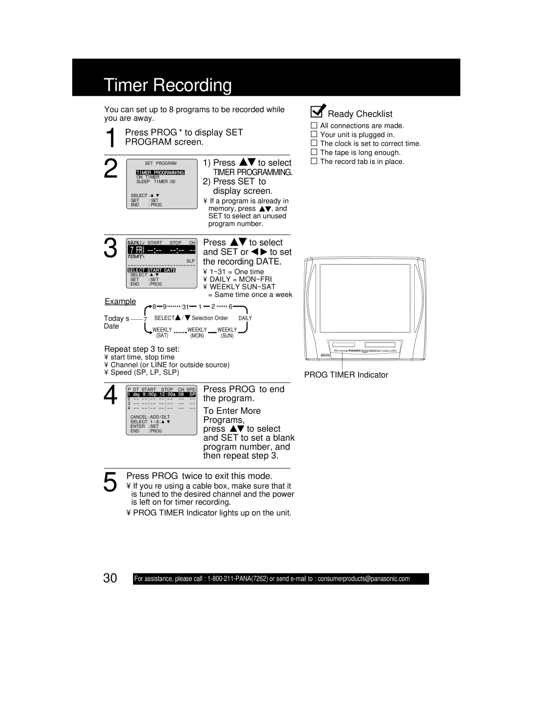 Panasonic PV-DM2792 manual Timer Recording, Press Prog to end, To Enter More Programs 