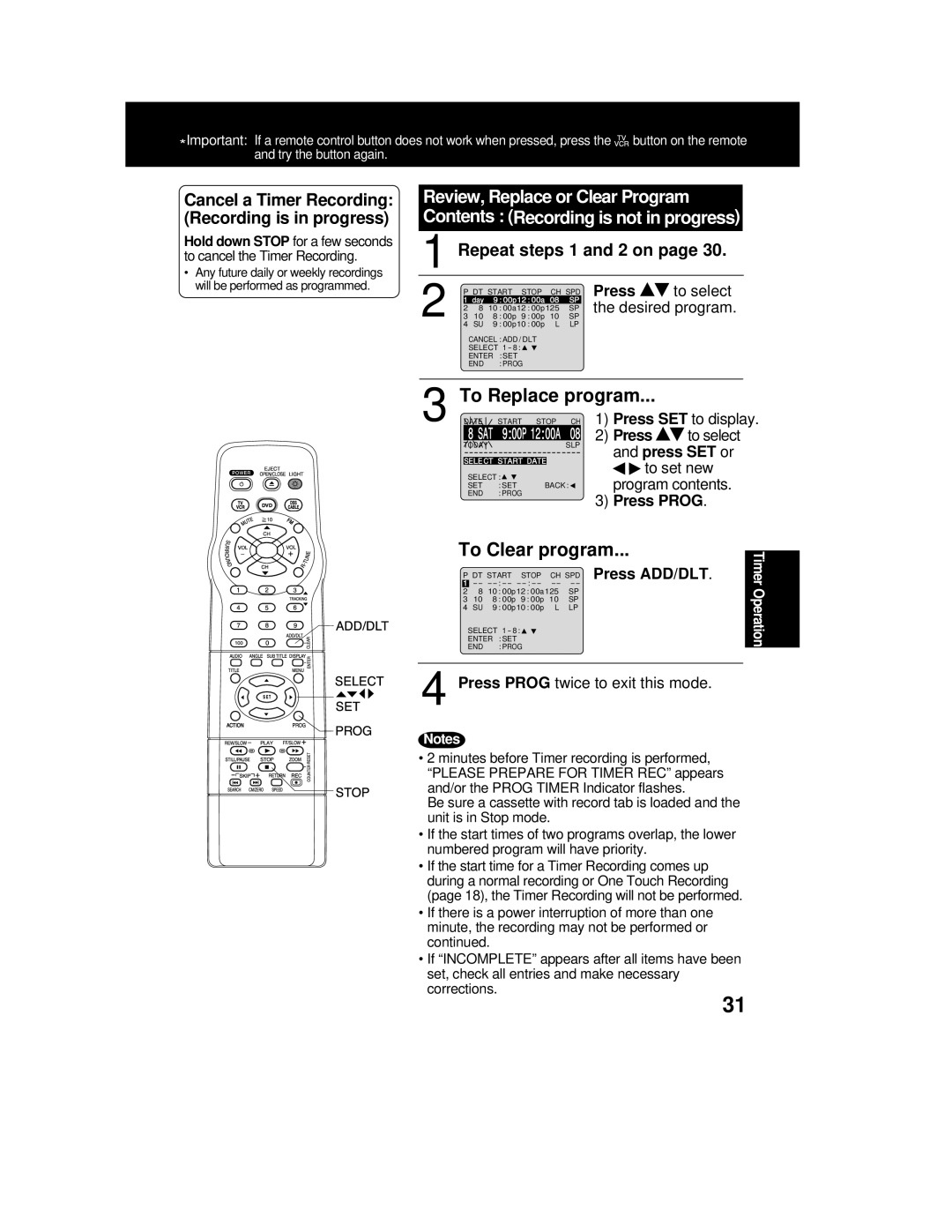 Panasonic PV-DM2792 manual To Replace program 