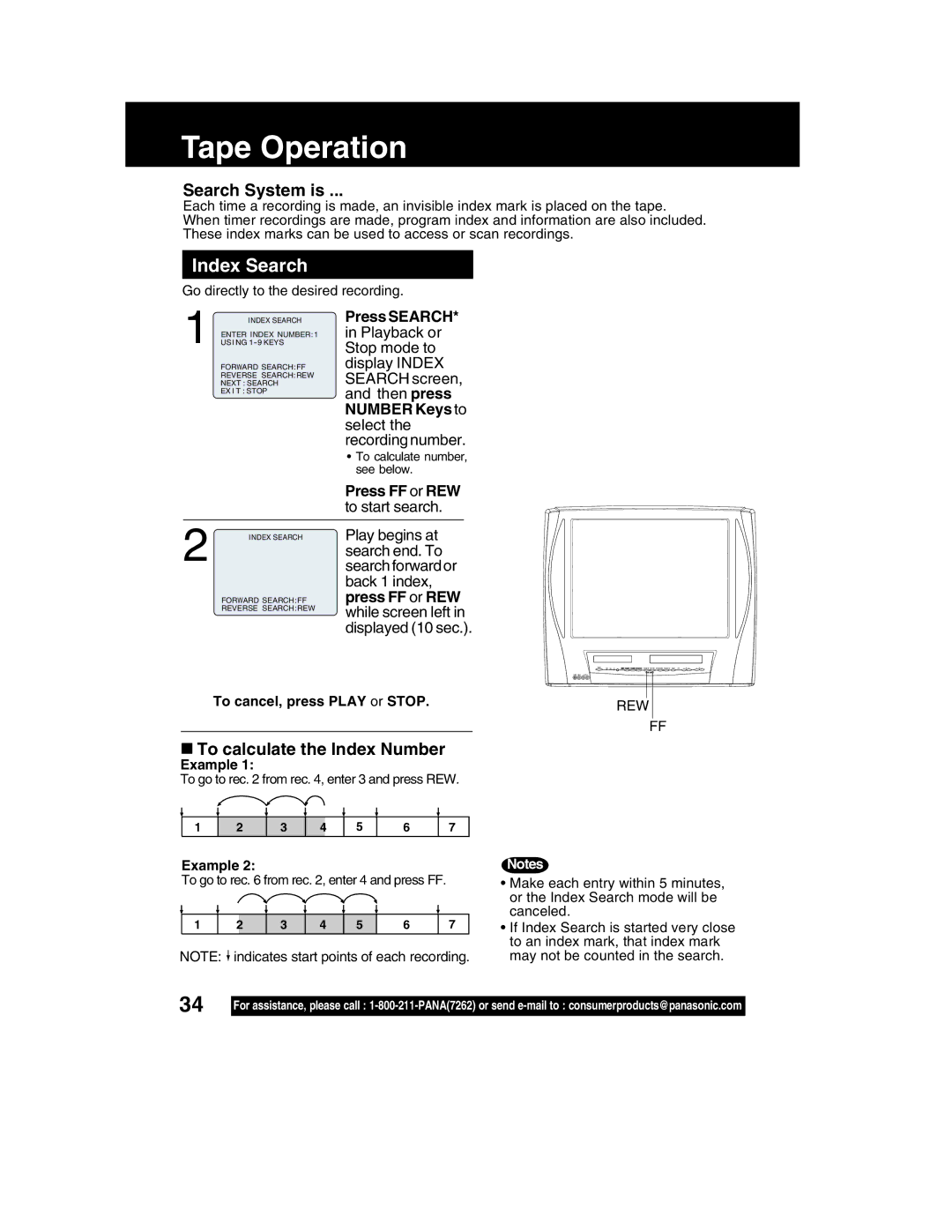 Panasonic PV-DM2792 manual Tape Operation, Index Search, Search System is,  To calculate the Index Number 