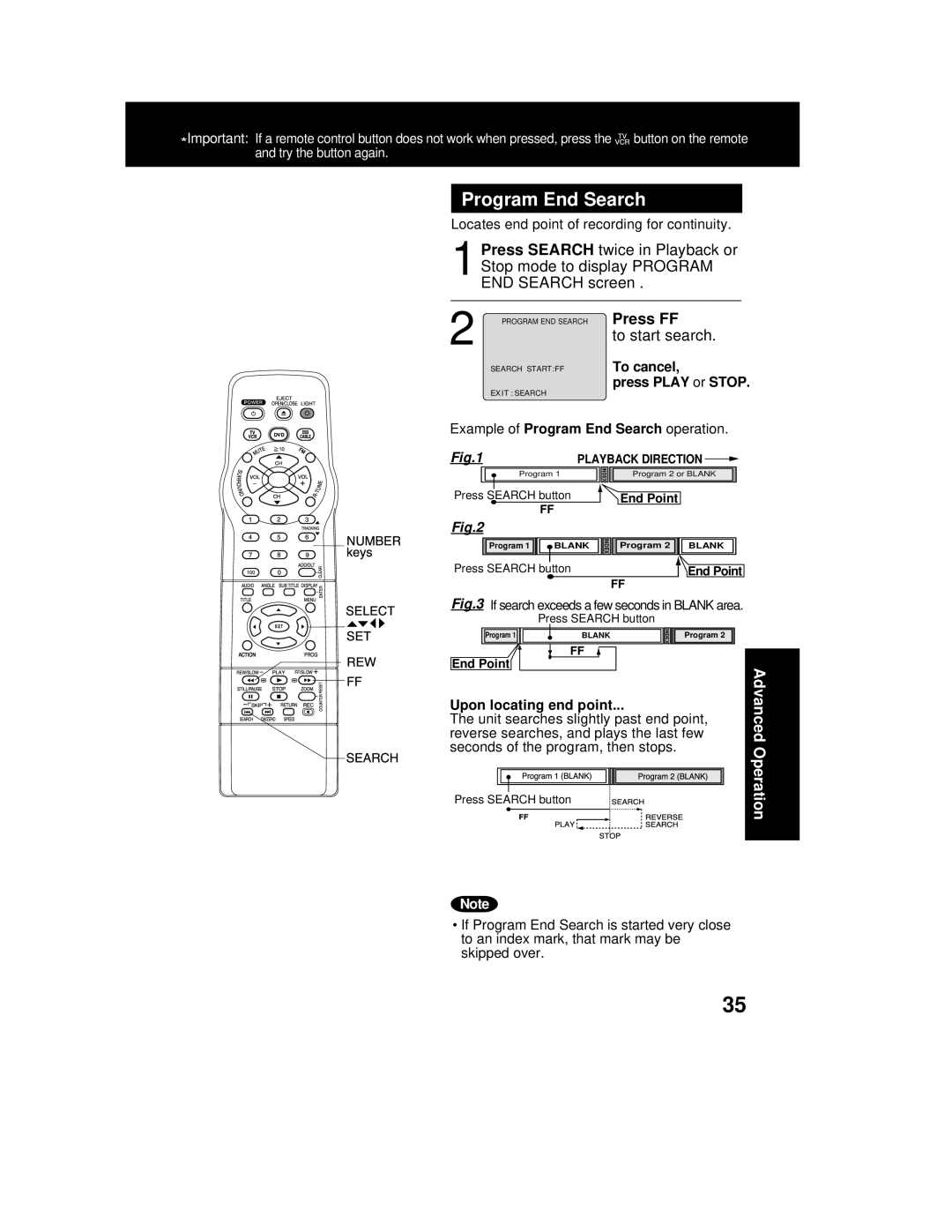 Panasonic PV-DM2792 manual Program End Search 