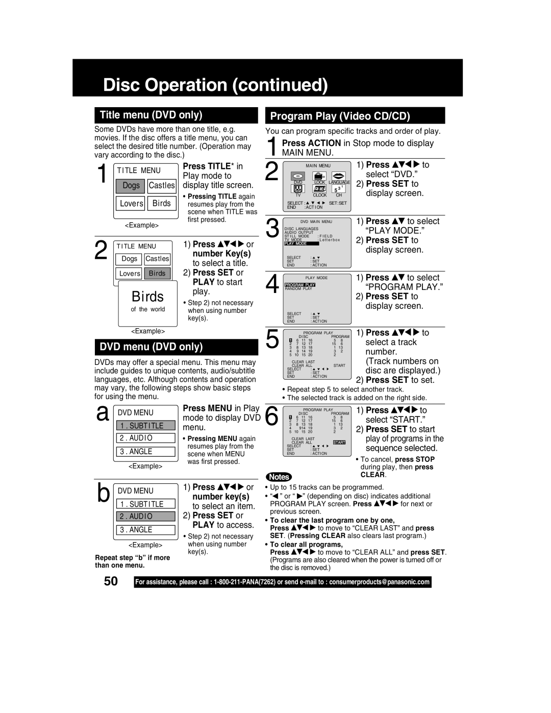 Panasonic PV-DM2792 manual Title menu DVD only Program Play Video CD/CD, DVD menu DVD only 