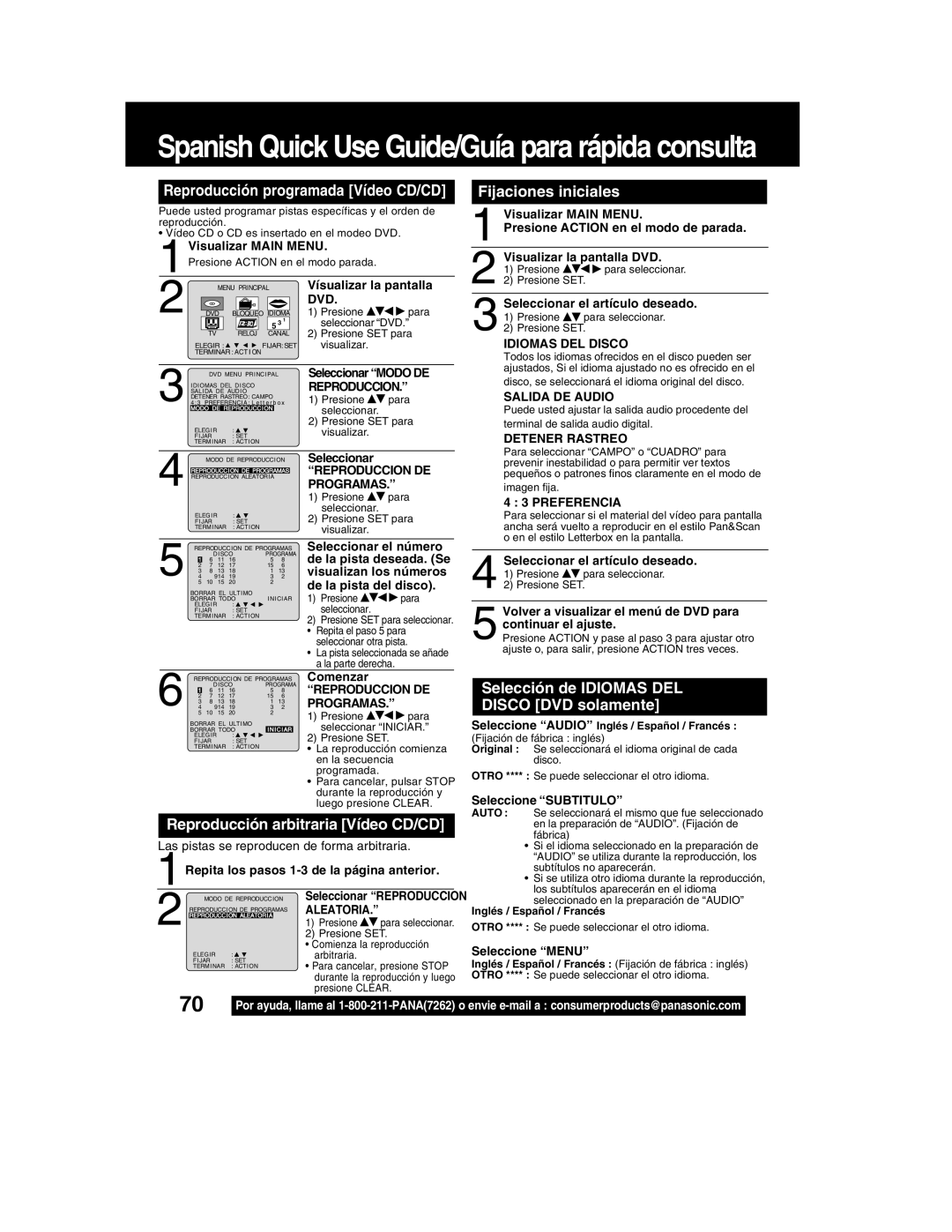 Panasonic PV-DM2792 manual Reproducción programada Vídeo CD/CD, Fijaciones iniciales, Reproducción arbitraria Vídeo CD/CD 