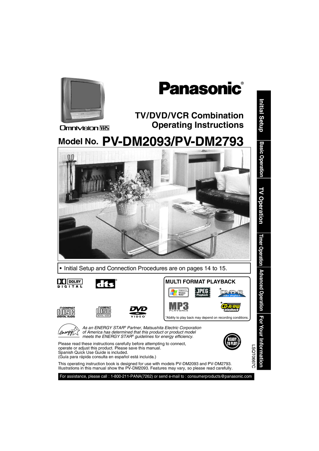 Panasonic PV DM2093 operating instructions Model No. PV-DM2093/PV-DM2793, Initial Setup Basic Operation TV Operation 