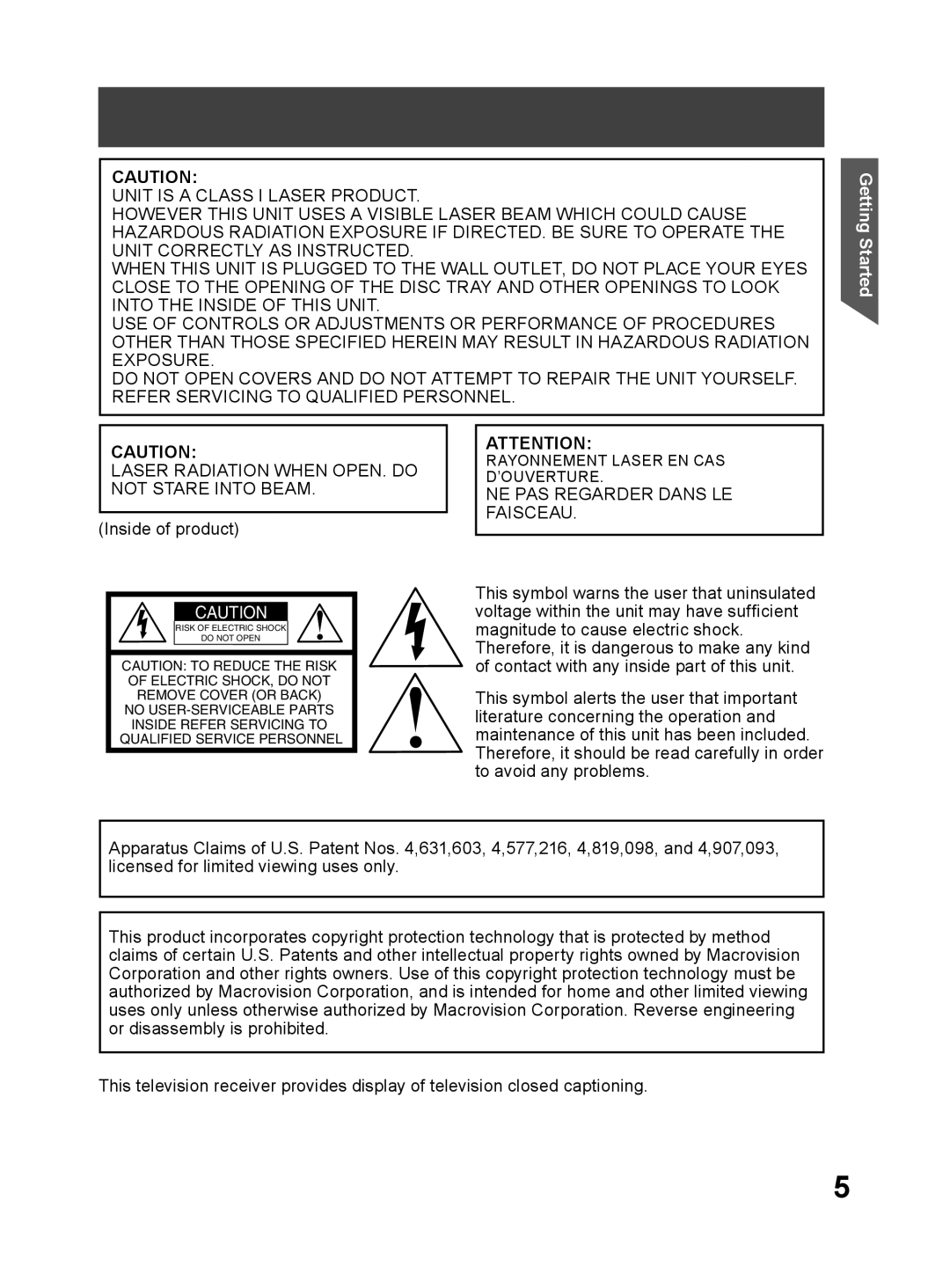 Panasonic PV-DM2794 operating instructions Laser Radiation When OPEN. do 