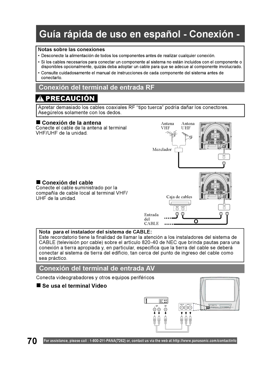 Panasonic PV-DM2794 operating instructions Guía rápida de uso en español Conexión, Conexión del terminal de entrada RF 