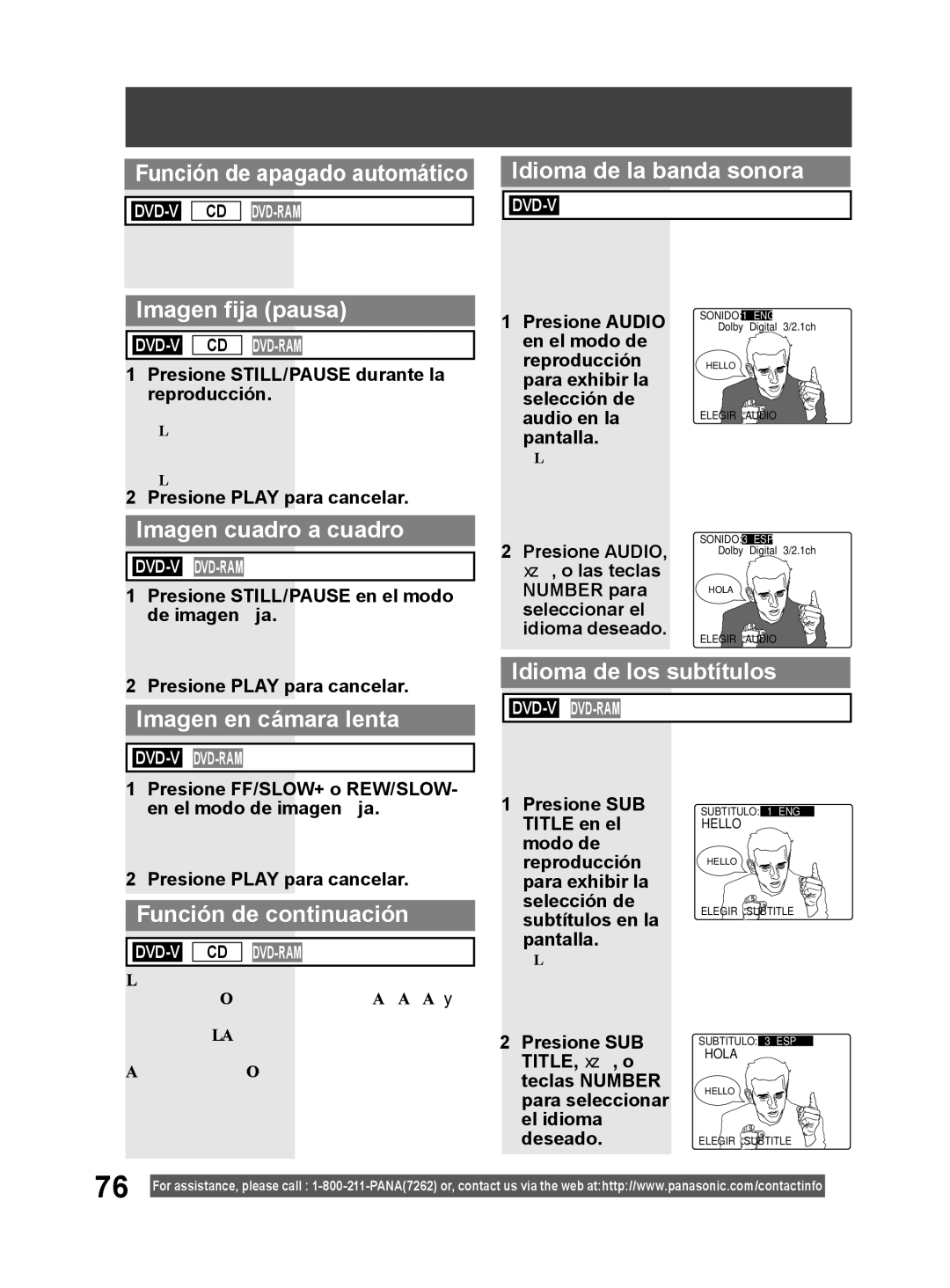 Panasonic PV-DM2794 Función de apagado automático, Imagen fija pausa, Imagen cuadro a cuadro, Imagen en cámara lenta 