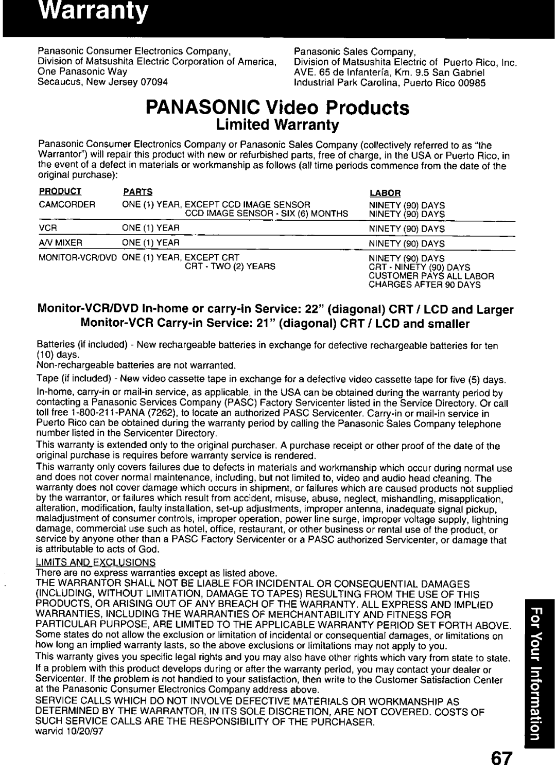 Panasonic PV-DM2799 manual 