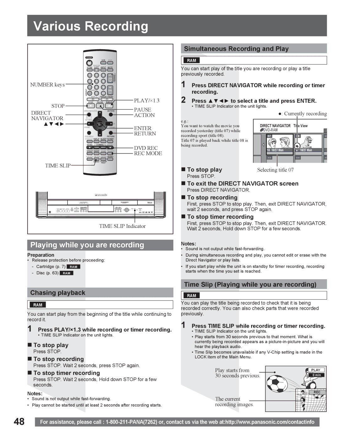 Panasonic PV DR2714 Various Recording, Playing while you are recording, Simultaneous Recording and Play, Chasing playback 