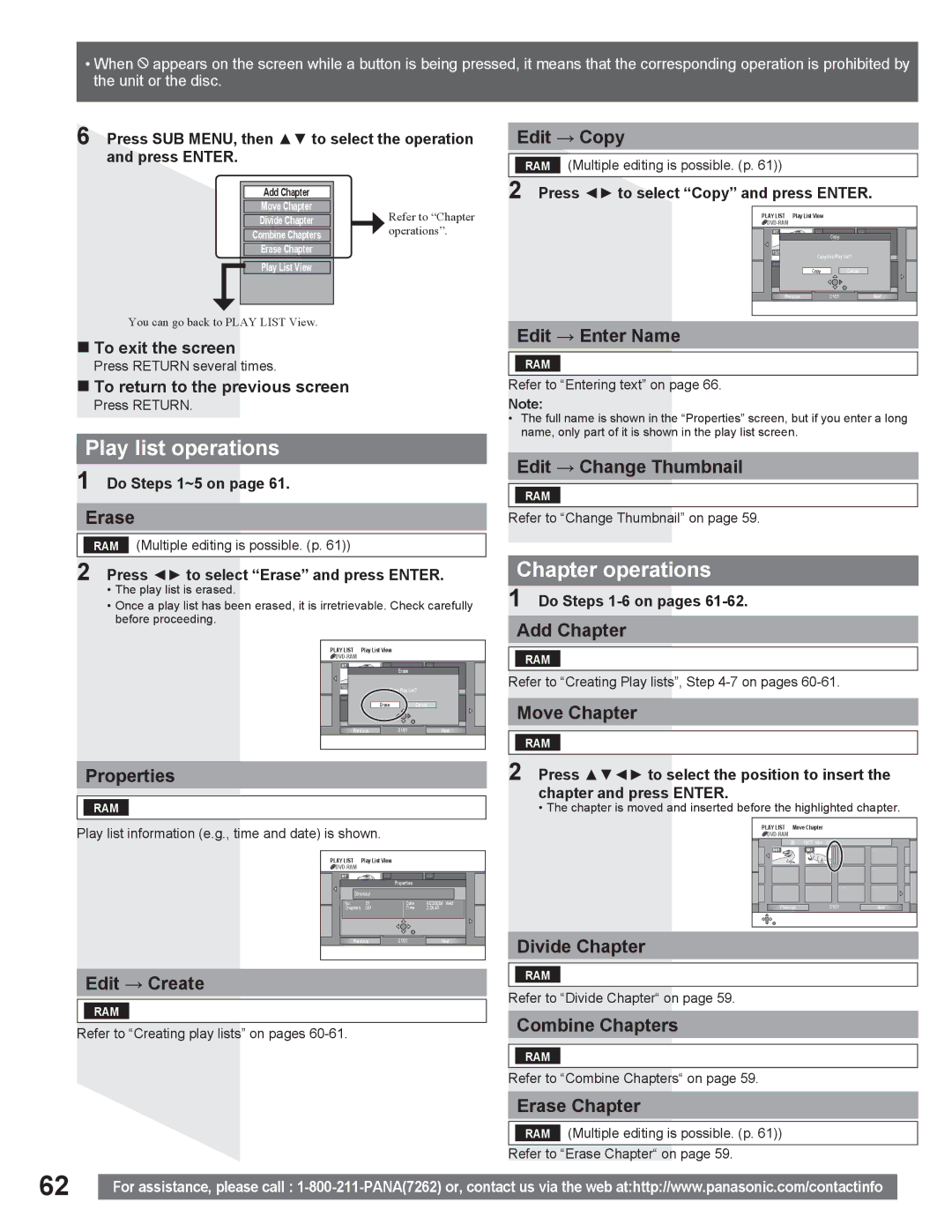 Panasonic PV DR2714 manual Play list operations 