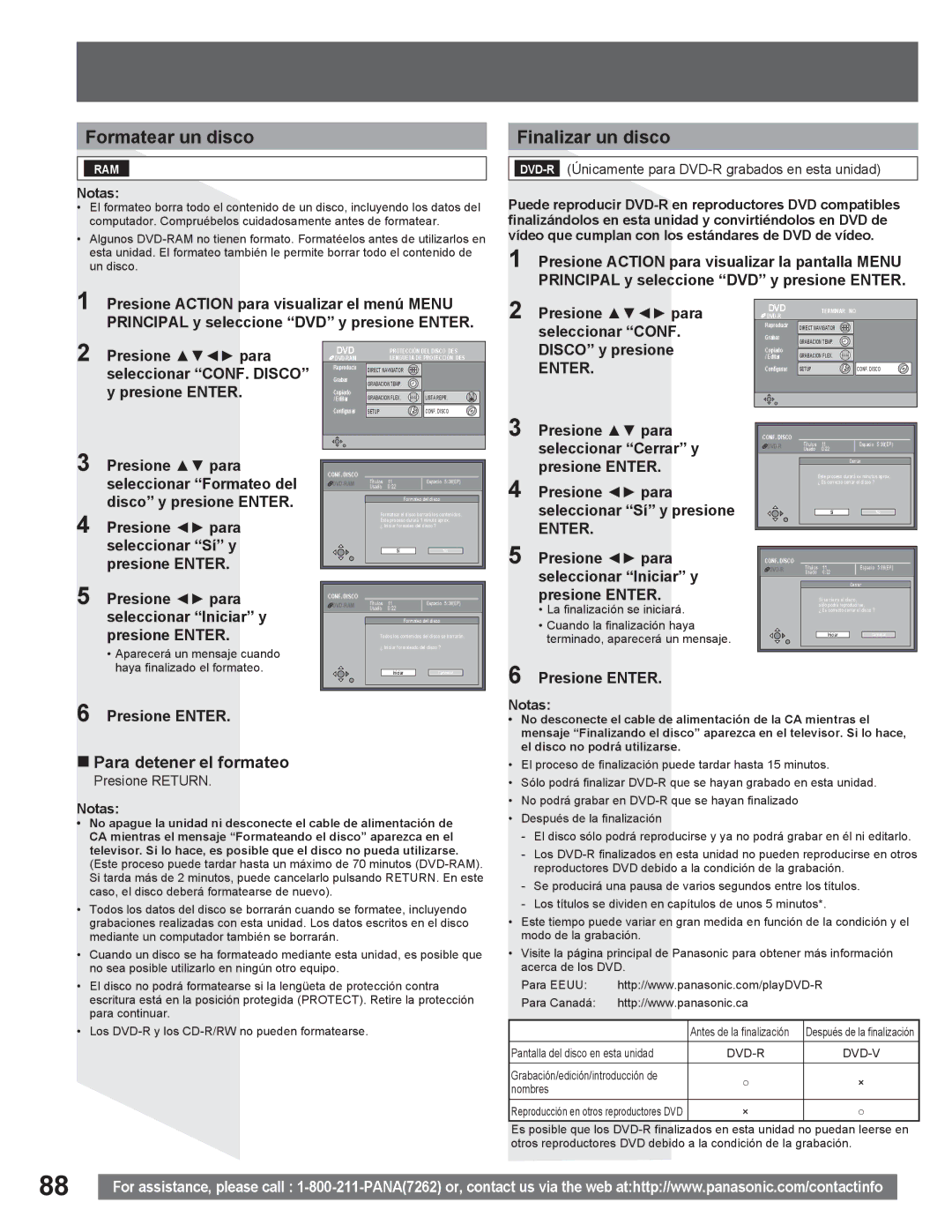 Panasonic PV DR2714 manual Formatear un disco, Finalizar un disco, „ Para detener el formateo 