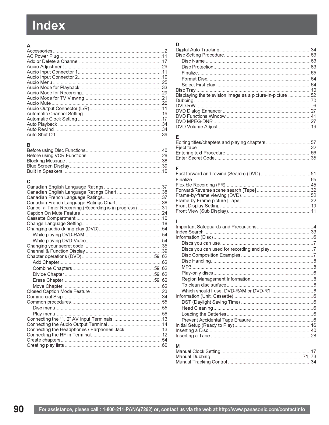 Panasonic PV DR2714 manual Index 