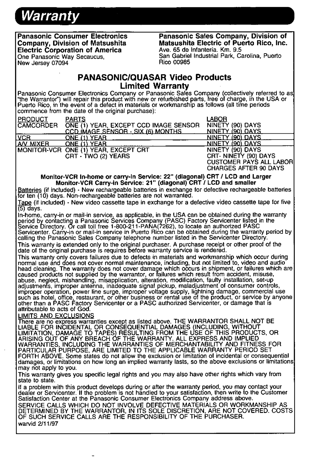 Panasonic PV-DRC9 manual 