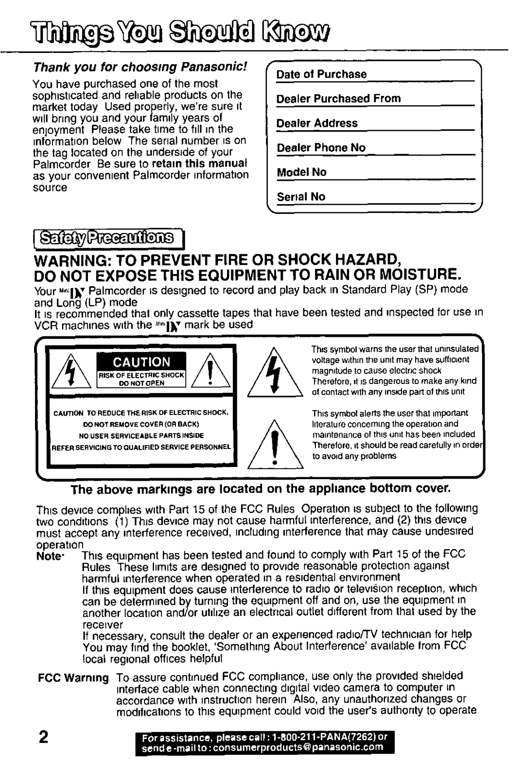 Panasonic PV-DV101, PV-DV51 manual 