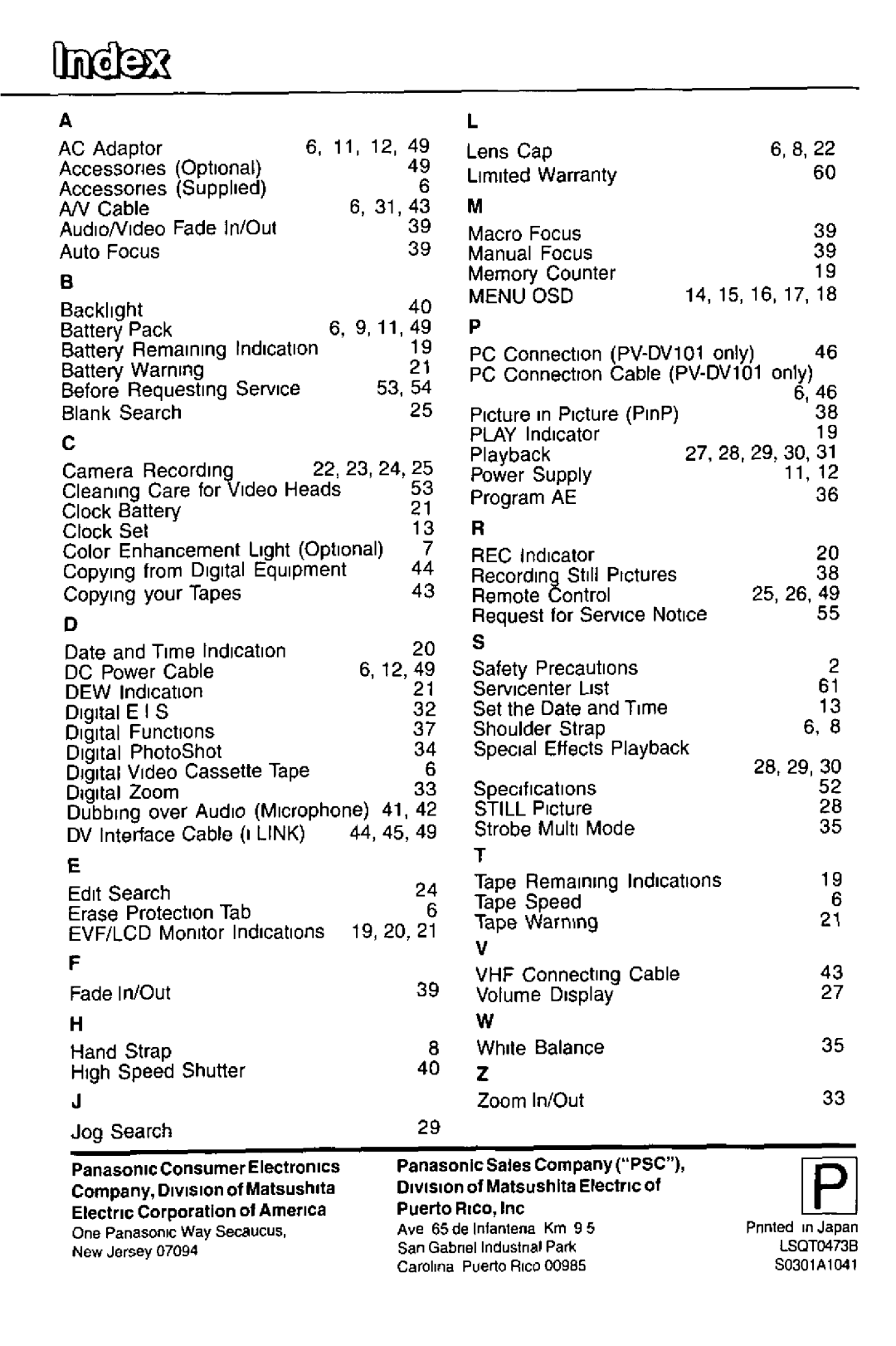 Panasonic PV-DV101, PV-DV51 manual 