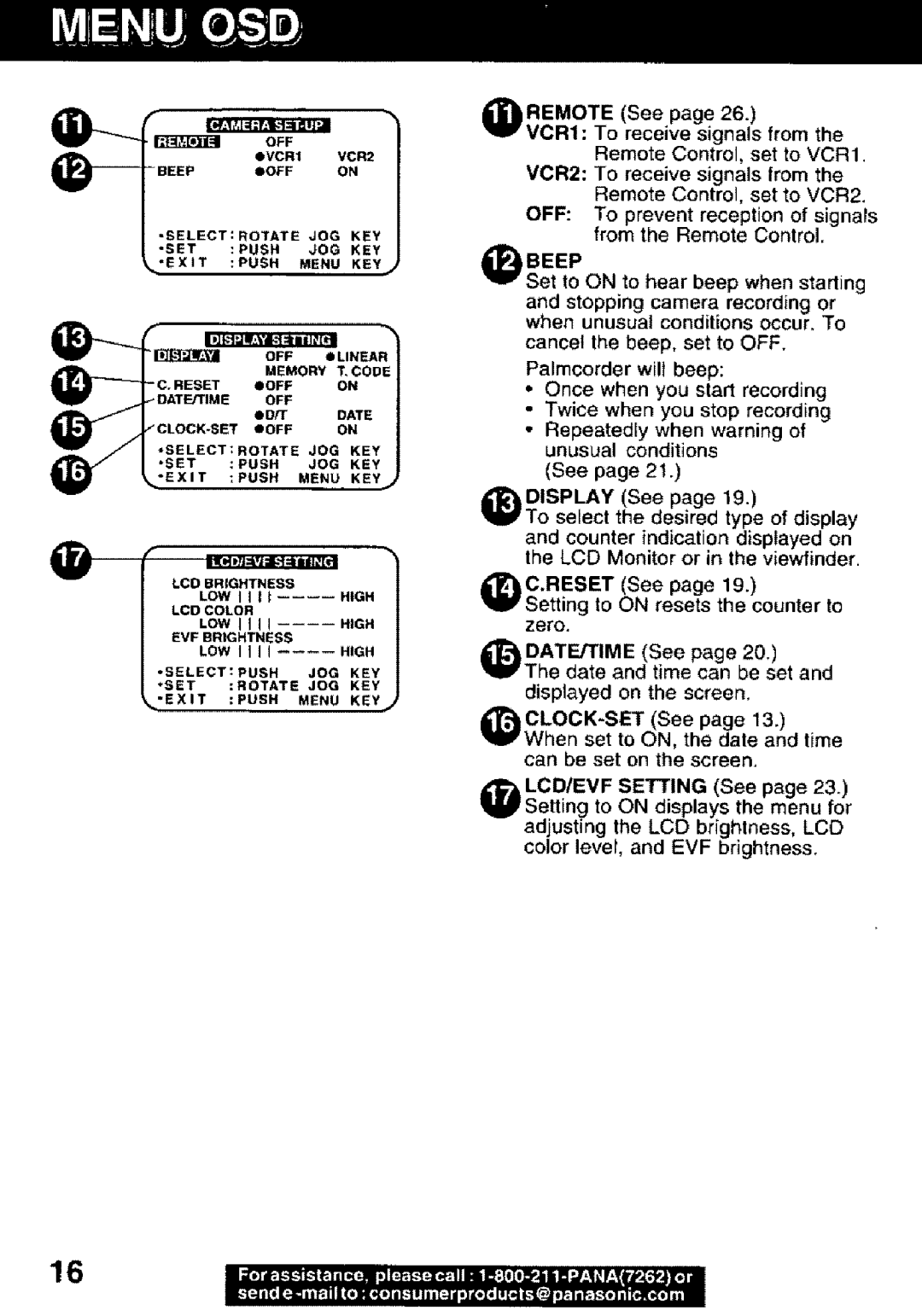 Panasonic PV-DV101 manual LOWIitl, Beep, Setting to on resets the counter to zero 