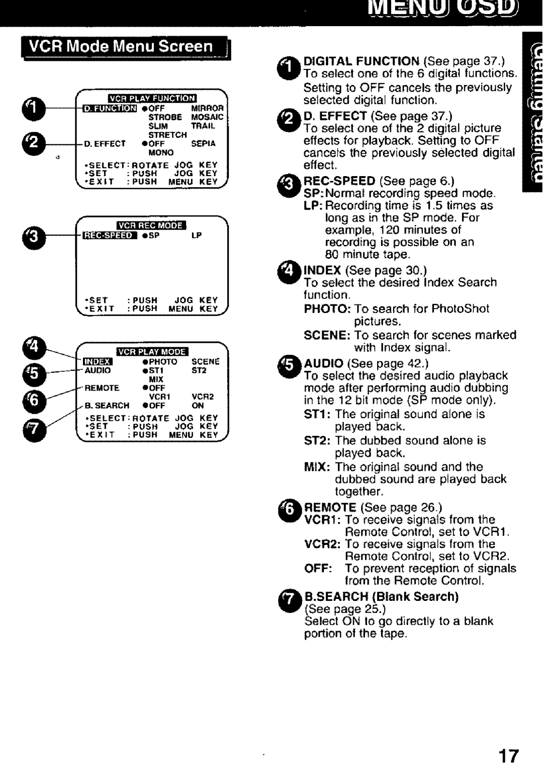 Panasonic PV-DV101 manual Key, Seargh Blank Search See 