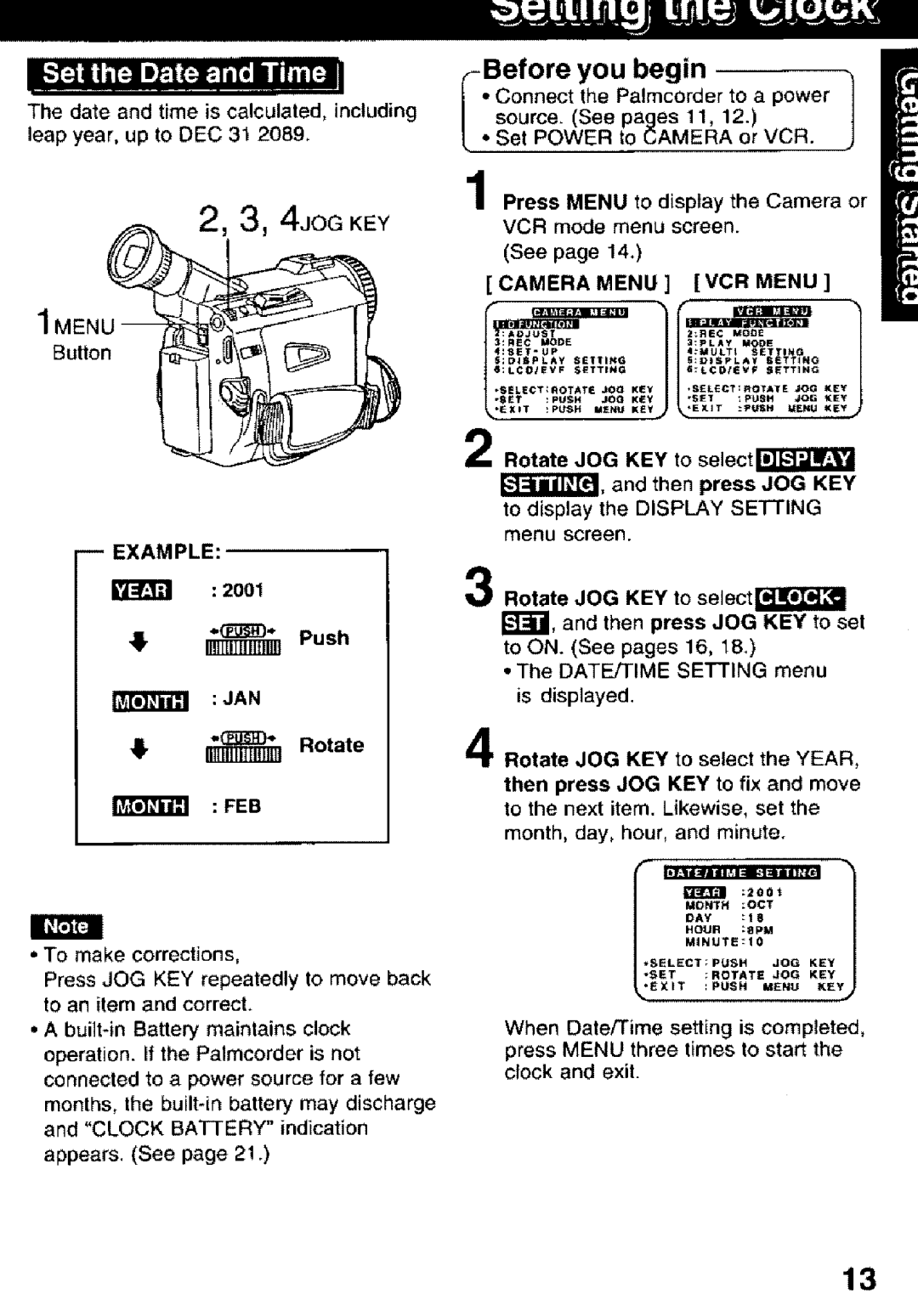 Panasonic PV-DV101 manual 2, 3, 4JOGKEY, Before, you begin 