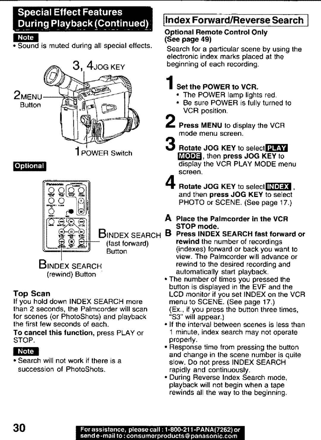 Panasonic PV-DV101 manual B,Ndexsearch, Ilndex Forward/Reverse Search, 4JOG KEY, I,tYt 
