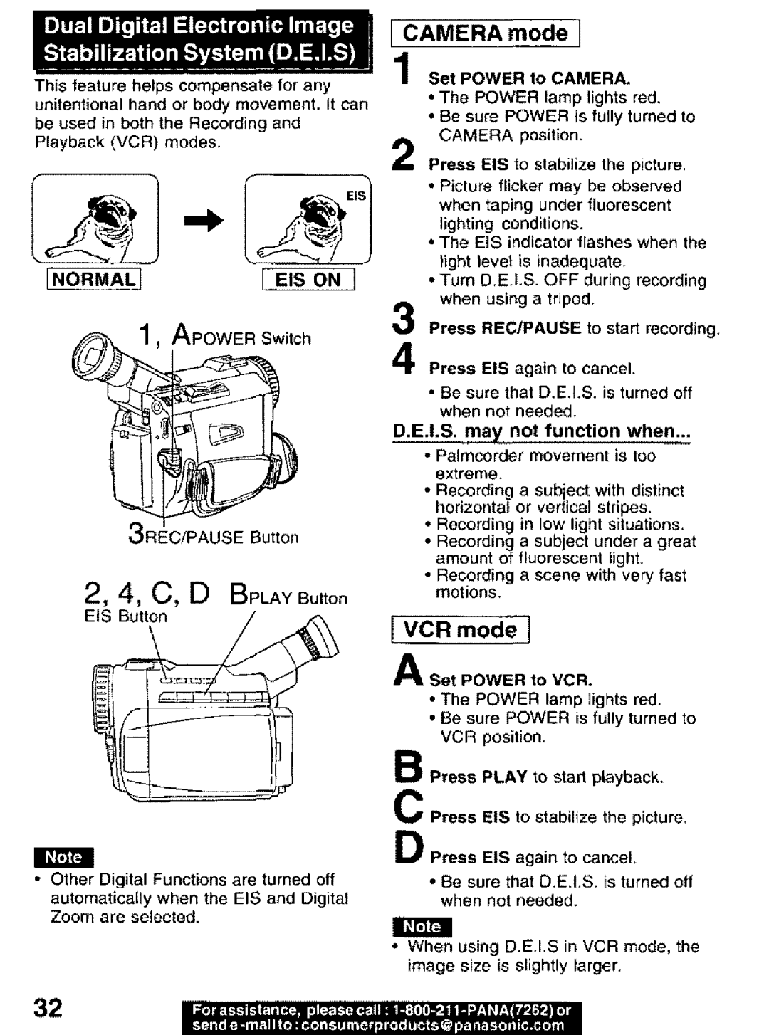 Panasonic PV-DV101 manual 1, APOWERSwitch, 2, 4, C, D BPLAYButton, CAMERA mode, VCR mode, Inormaljeison, 3RIC/PAUSE Button 