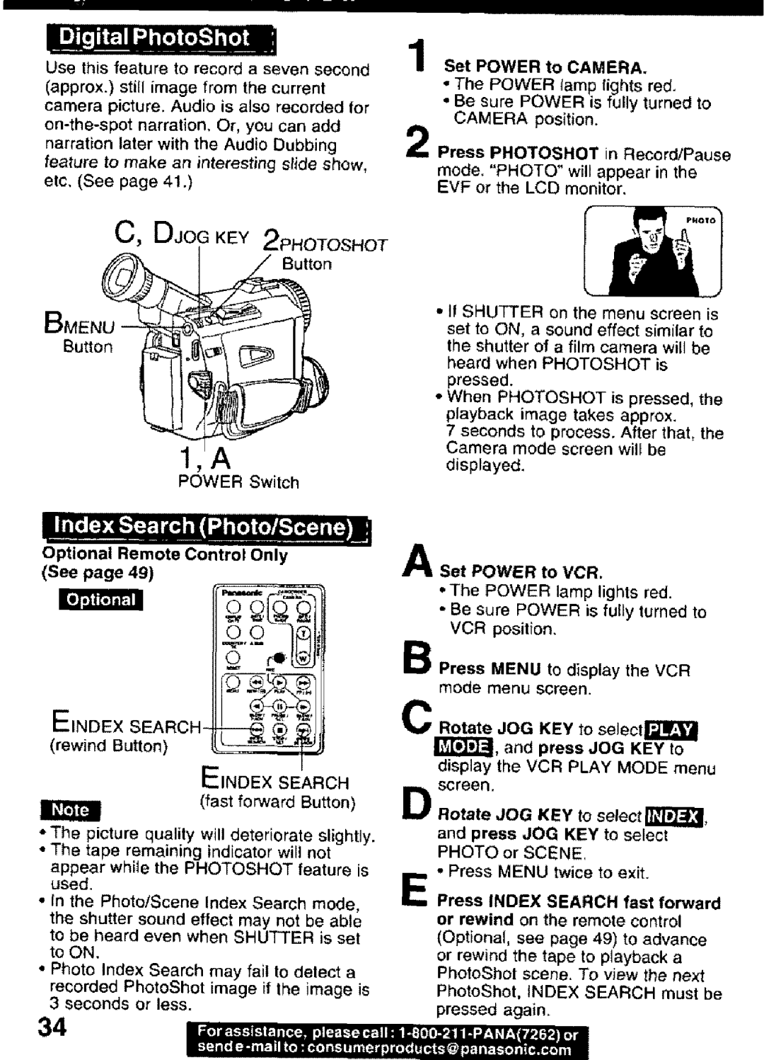Panasonic PV-DV101 manual o re, Eindex Search- , J, C, DJOG KEY 2PHOTOSHOT 