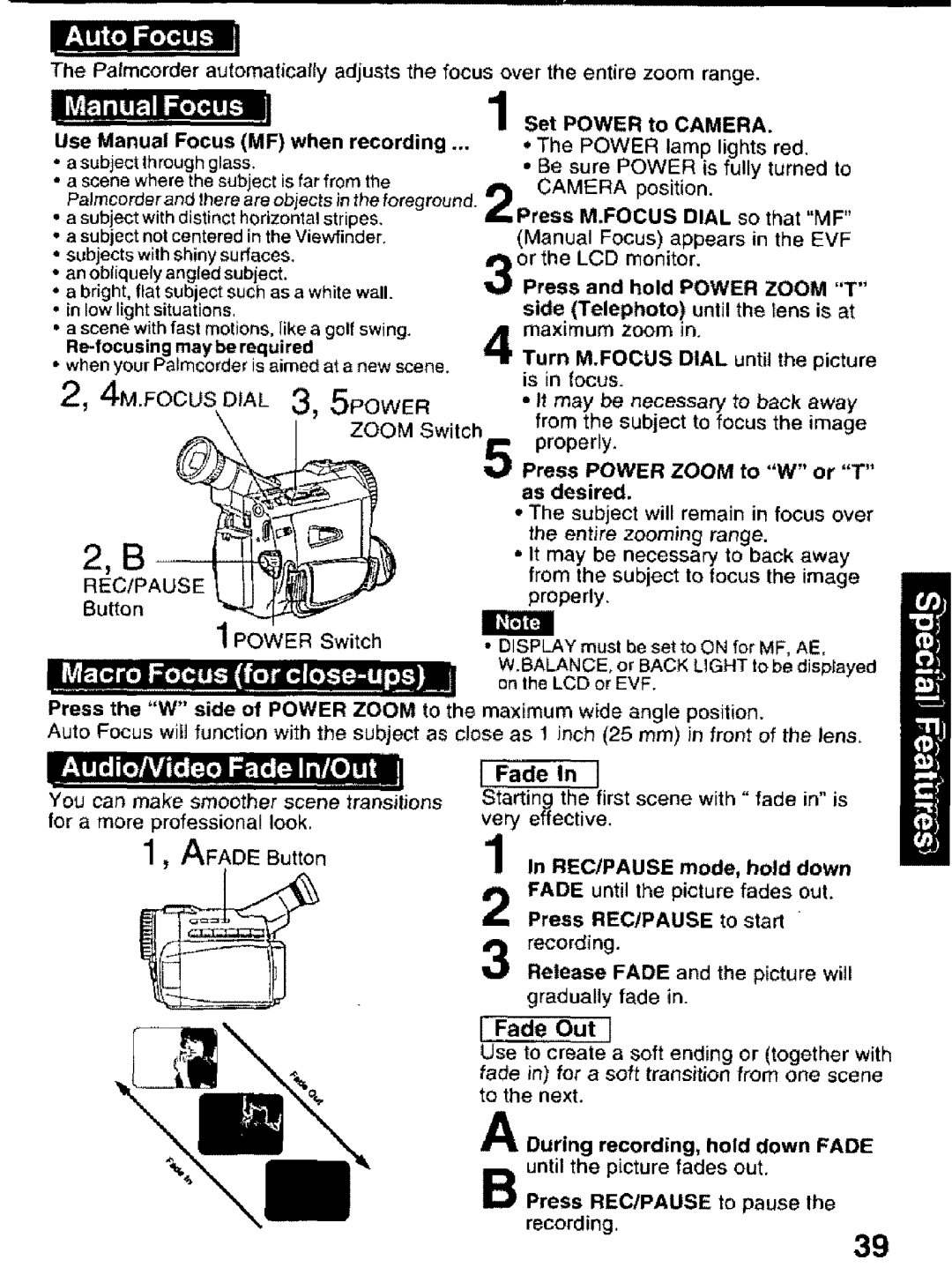 Panasonic PV-DV101 manual 1, AFADEButton, 2, 4M.FOCUStAL 3, 5POWER, 2, B 