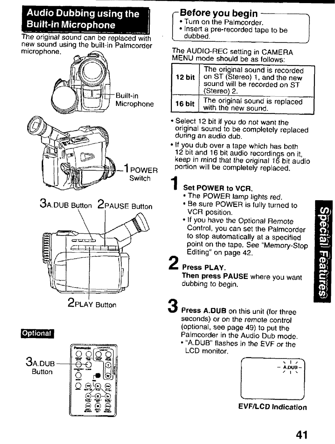 Panasonic PV-DV101 manual 3ADUB Button 2PAUSE Button, 2PLAY Button, Before you begin 