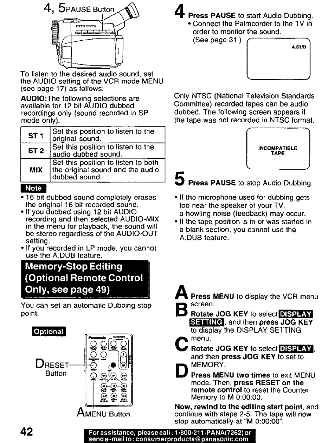 Panasonic PV-DV101 manual o.2 AI, AMNU Button 