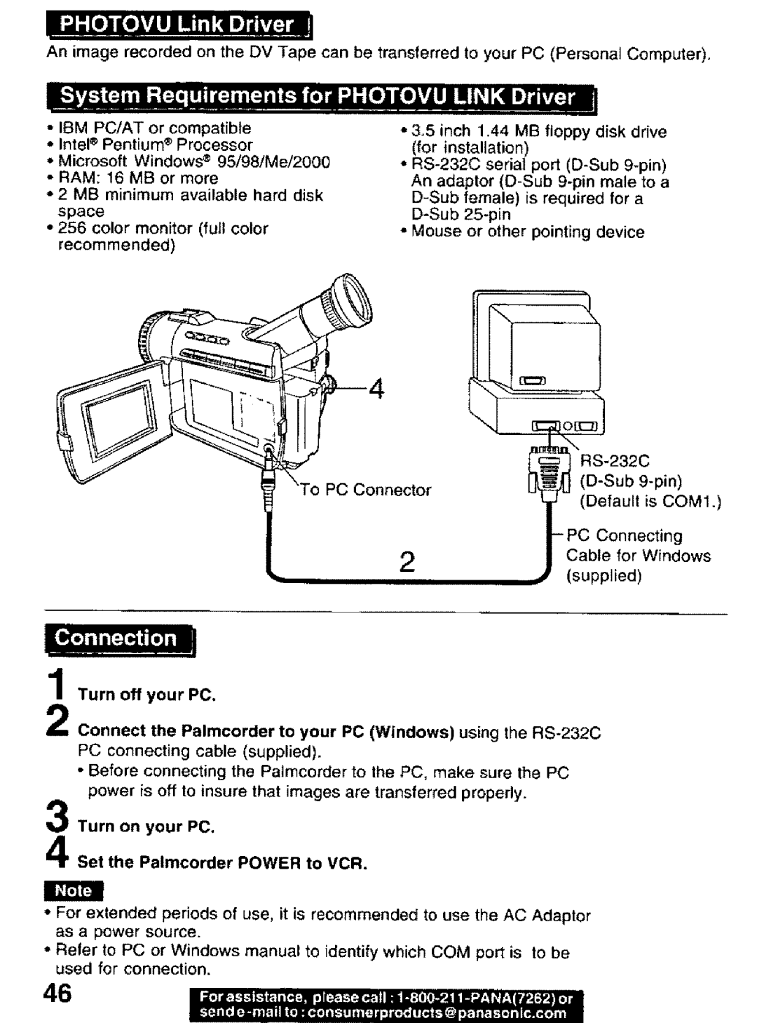 Panasonic PV-DV101 manual I,,i-OllOltllJ im,q IDTLLVLL, Turn off your PC, Turn on your PC Set the Palmcorder POWER to VCR 