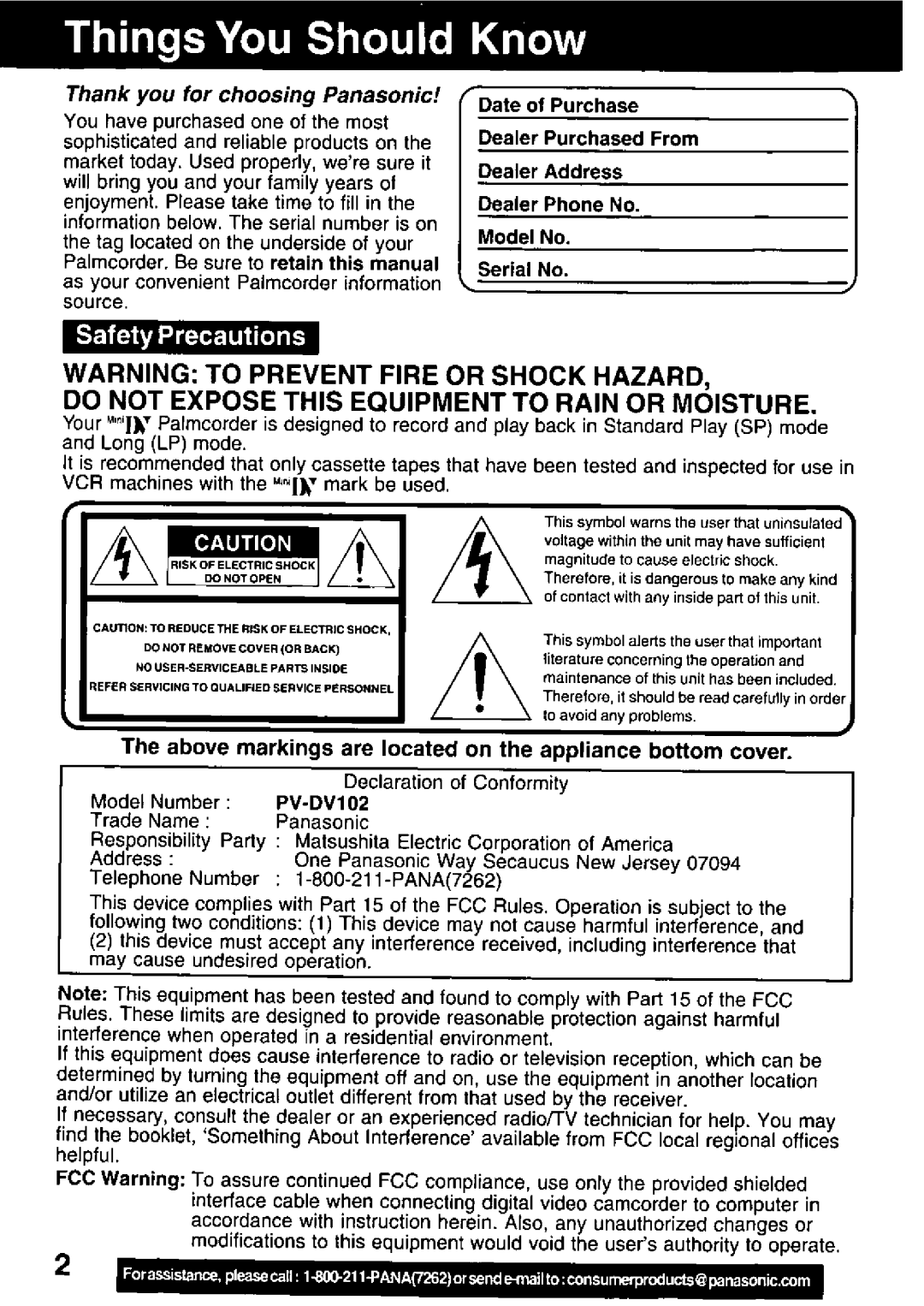 Panasonic PV-DV102 manual 