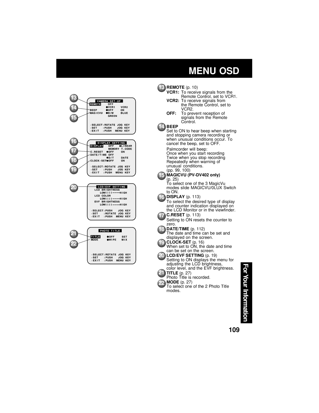 Panasonic PV-DV202 operating instructions Beep 