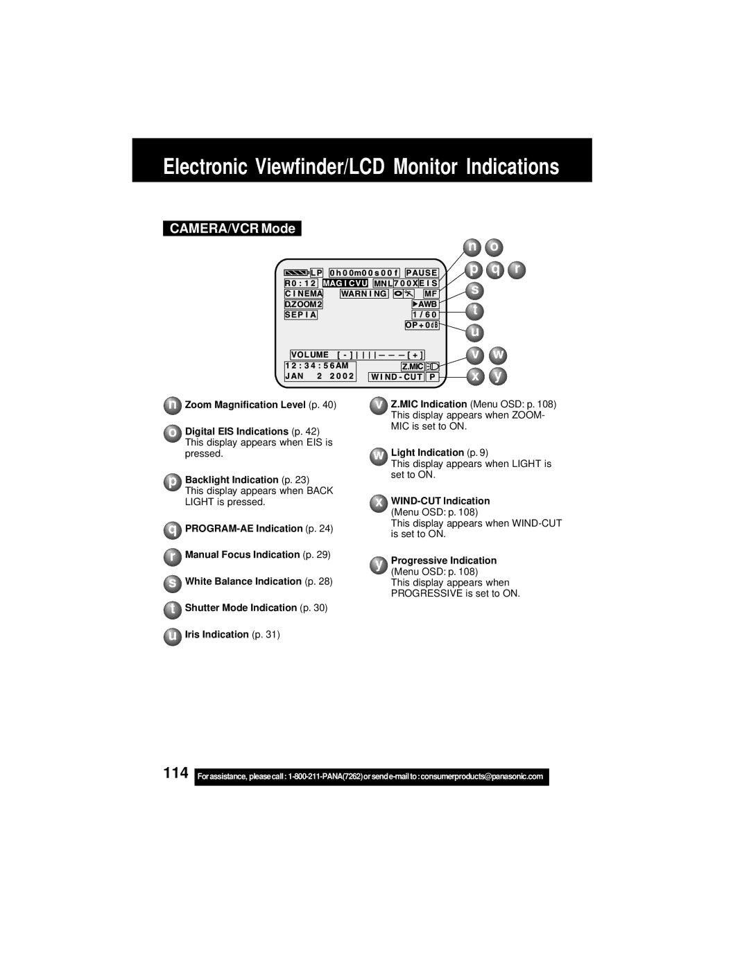 Panasonic PV-DV202 operating instructions WIND-CUT Indication, Progressive Indication 