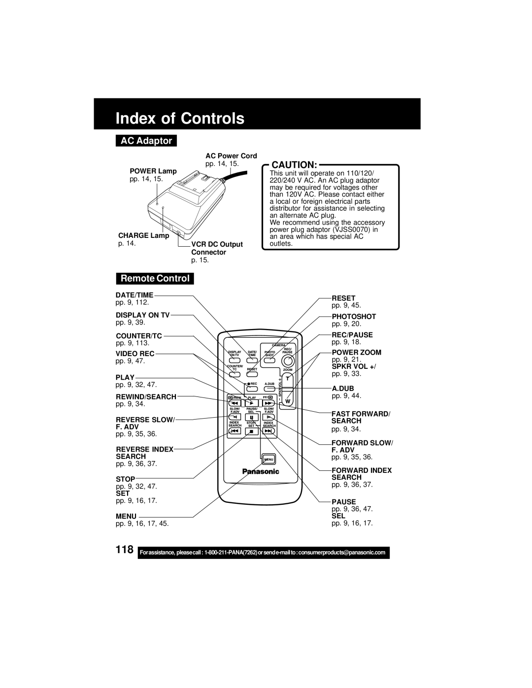 Panasonic PV-DV202 operating instructions AC Adaptor 