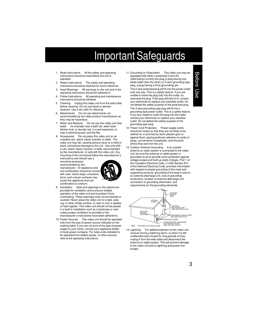 Panasonic PV-DV202 operating instructions Important Safeguards 