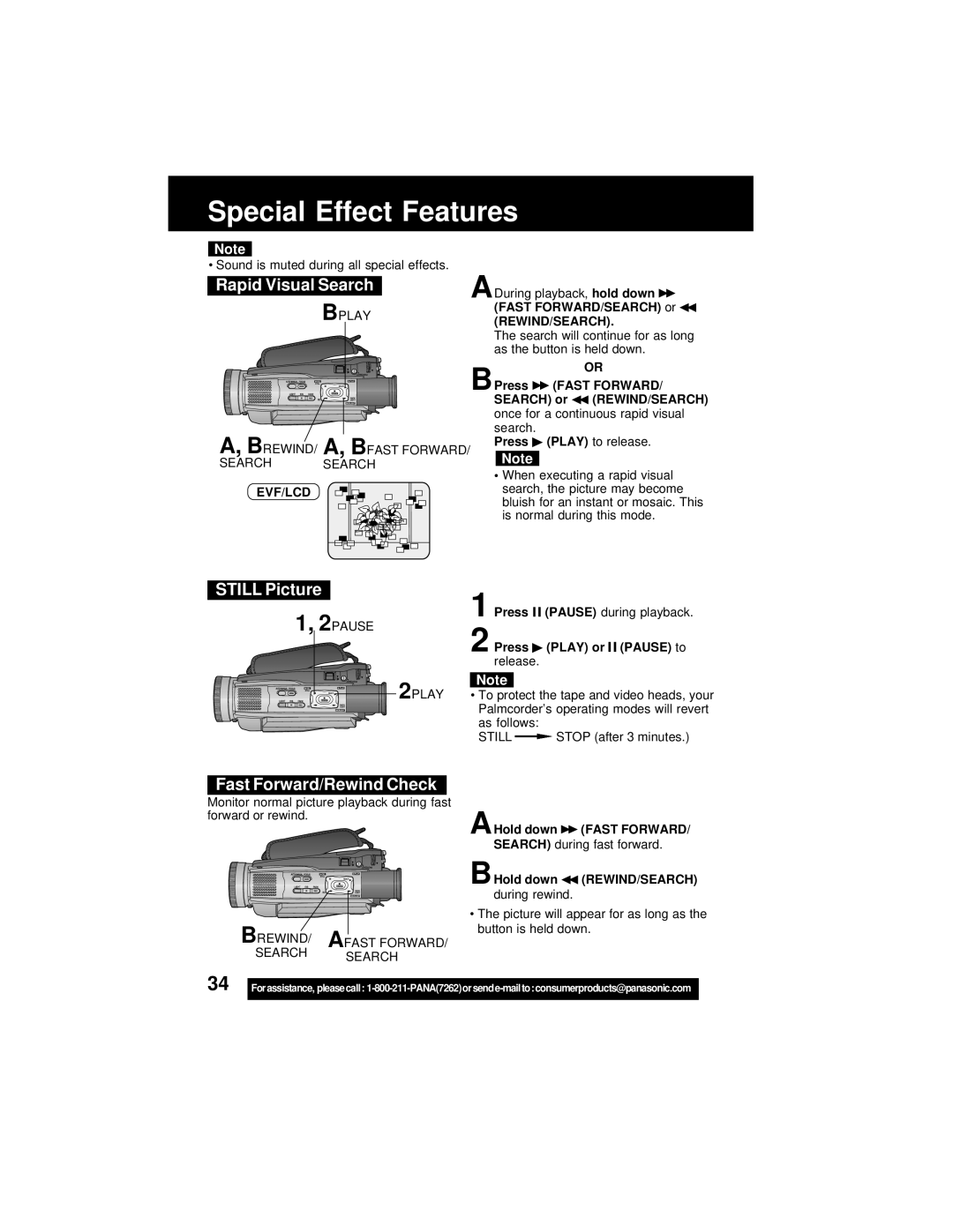 Panasonic PV-DV202 operating instructions Rapid Visual Search, Still Picture, Fast Forward/Rewind Check 